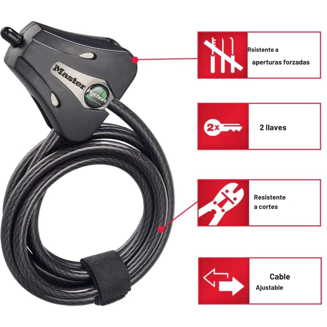 Cable Master Lock Python – Cable de seguridad ajustable 8mm - Imagen 3